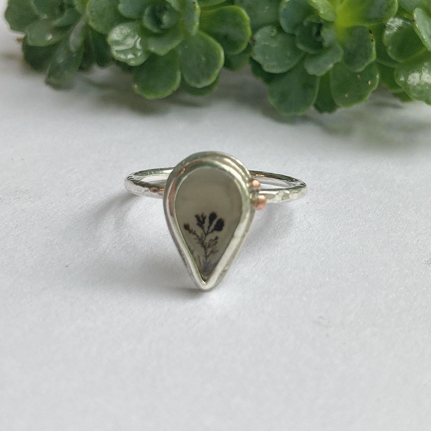 Sterling Silver Ring with Teardrop Dendritic Quartz : Grow Collection #3