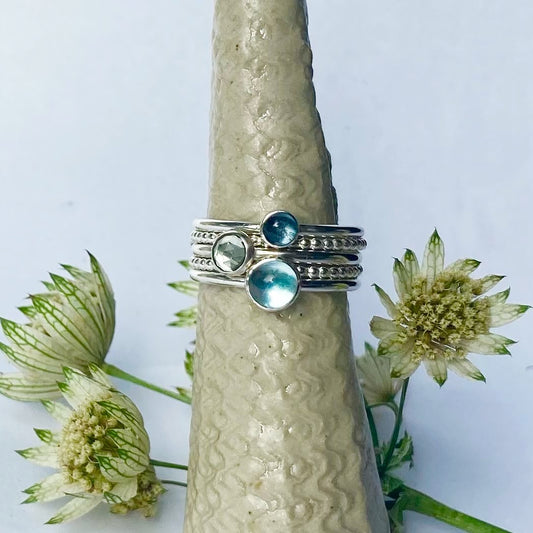 Sterling Silver and Gemstone Stacking Ring- Blues