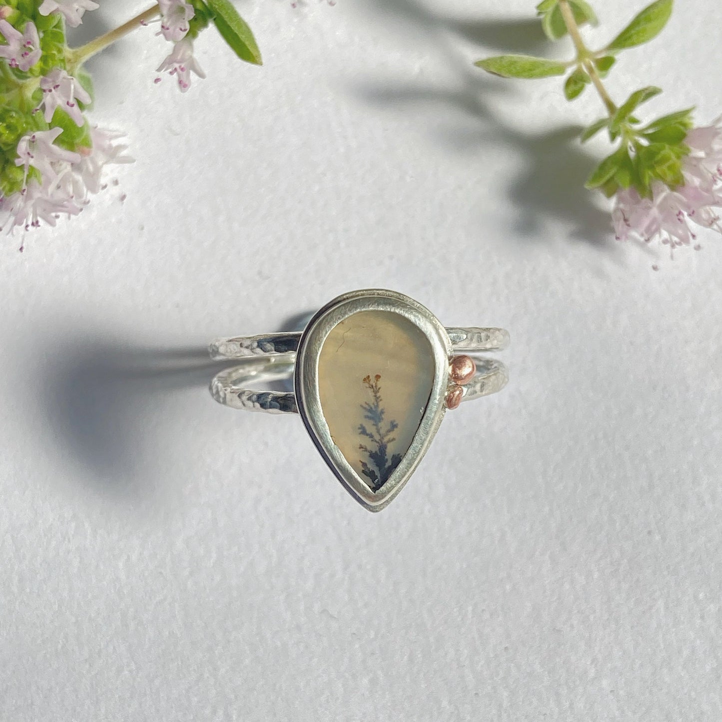 Sterling Silver Ring with Teardrop Dendritic Quartz : Grow Collection #5