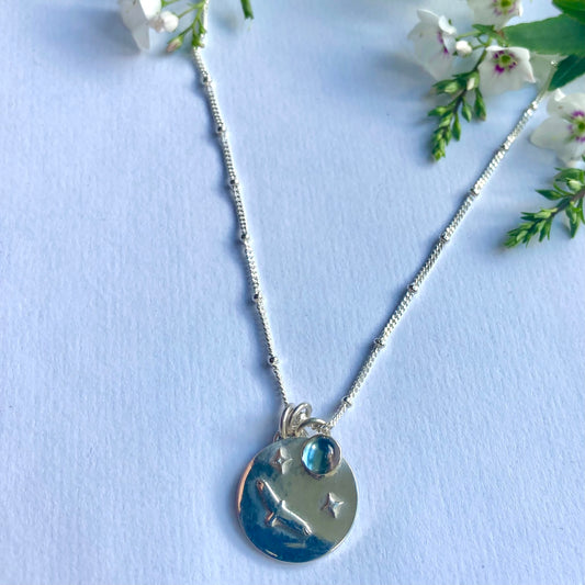 Night Flight Small Disc Pendant Necklace with Sky Blue Topaz