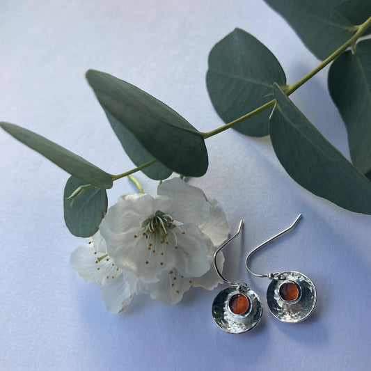 Sparkly Hammered Drop Earrings with Amber