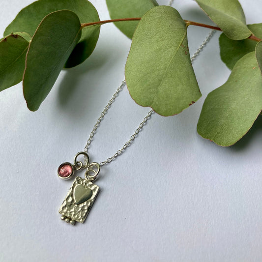 Heart Pendant with Pink Tourmaline Charm Necklace